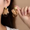 Vintage Maillard Coffee Petal Geometric Circle Earrings Women'S Light Luxury Premium Temperament Commuter Earrings