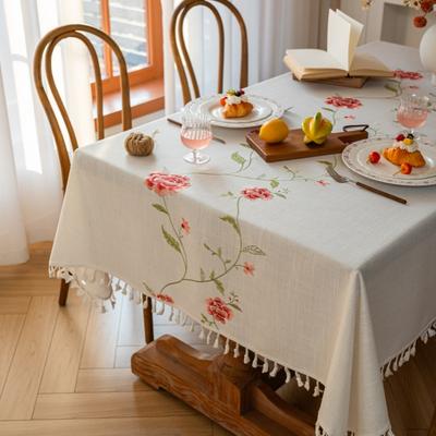 Tablecloth Fabric Cotton And Linen Small Fresh Embroidery High-End Waterproof Dining Table Cloth Coffee Table Cover Rectangular Tablecloth