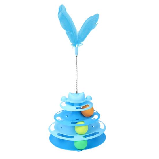 Jeu de piste à boules pour chat Jouet interactif à boules pour chat avec ressort et plumeur 3 niveaux de piste à boules Teaser pour chats d'intérieur et chatons Exercice Enrichissement