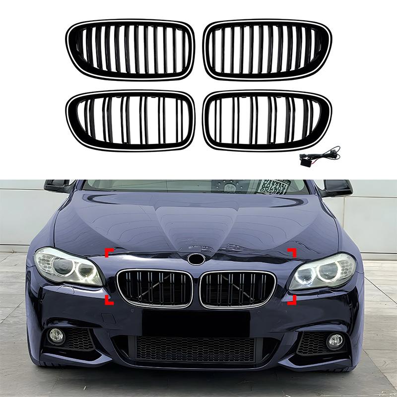 For BMW 5 Series F10 F11 2011-2017 High Quality ABS Single Line & Double Lines LED Kidney Grille Front Racing Grills Gloss Black