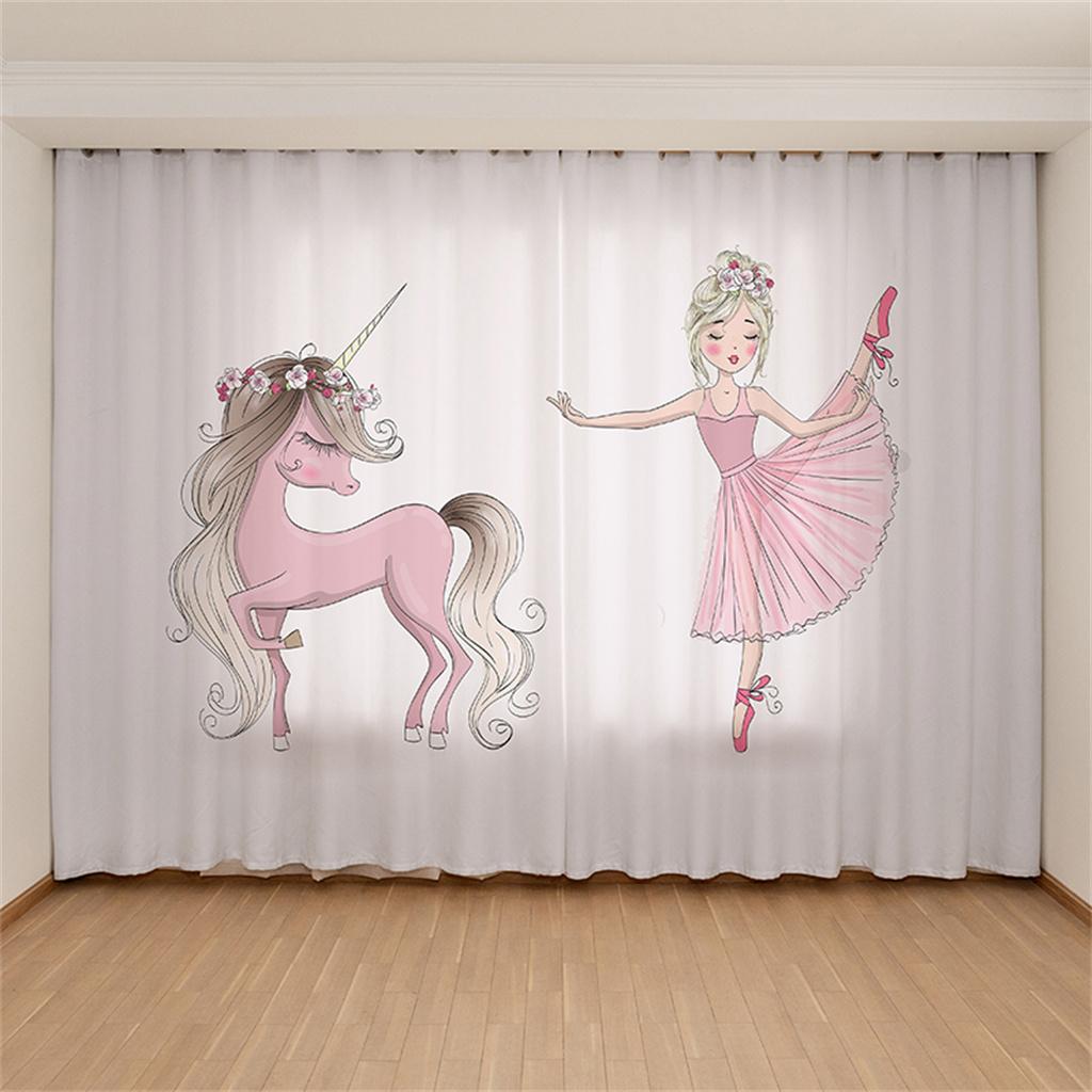 3D Digitaldruck Schöne Cartoon Ballett Tanzen Mädchen Kind Schlafzimmer Sonnenschirm Dünne Vorhänge Rosa Einhorn Prinzessin Vorhänge Wohnkultur