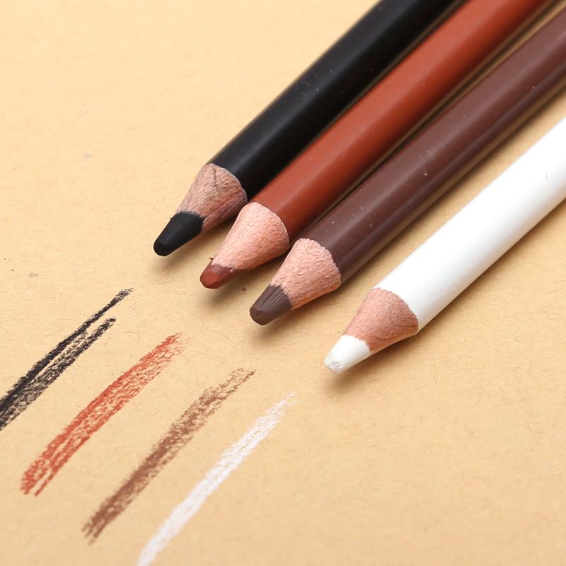 Crayons professionnels au charbon de bois Pastel doux, 4 pièces, teintes de peau en bois, crayons de couleur blanche pour artiste, dessin, mélange de croquis