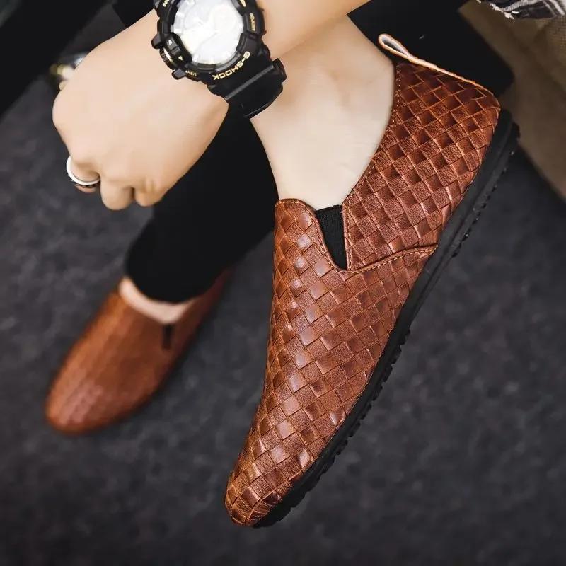 Male Casual Shoe Loafers Slip-on Retro Comfortable New In Men's Leather Shoes Cheap Clearance Korean Style Summer Sale Adults