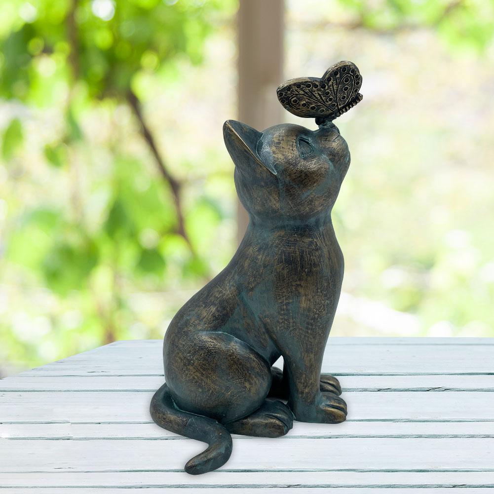Cat Statue with Butterfly Decorative Figurine Fairy Art Yard Decor Statue Vintage Style Home Office Ornaments Housewarming Gifts