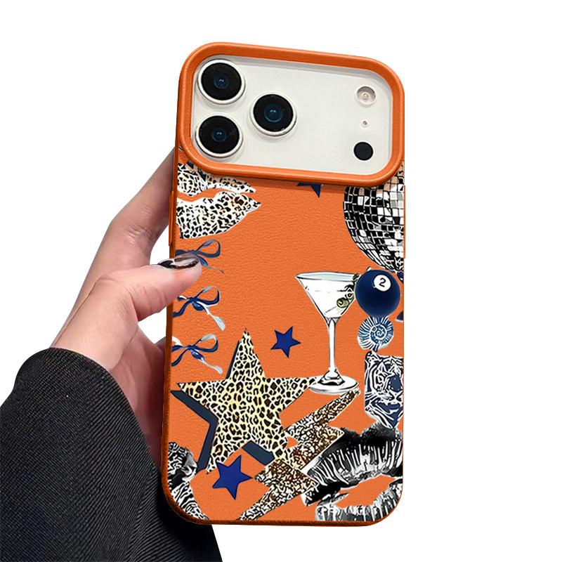 For iPhone 17 Pro Max Case Luxury Leopard Star Disco Ball Pattern Leather Texture Silicone Cover For iPhone 16 Pro Max 15 14 13 12 11 16E Air