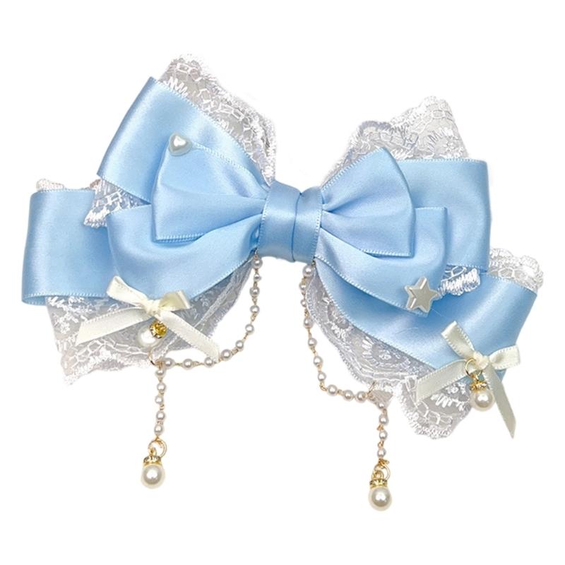 Elegant Anime Style Large Bows Hair Clip With Faux Pearls Fringe Fashion Hairpin For Tea Parties And Photoshoots