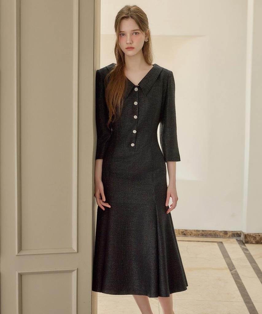 Julie And Kara 26Ss Calla140 Shebigins Atelier Tweed Dress Black