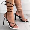 Women'S Chic Lace Up Heeled Sandals Square Flip Flop High Heels Strappy Party Shoes Luxury Temperament Shoe New Chalas Mujer