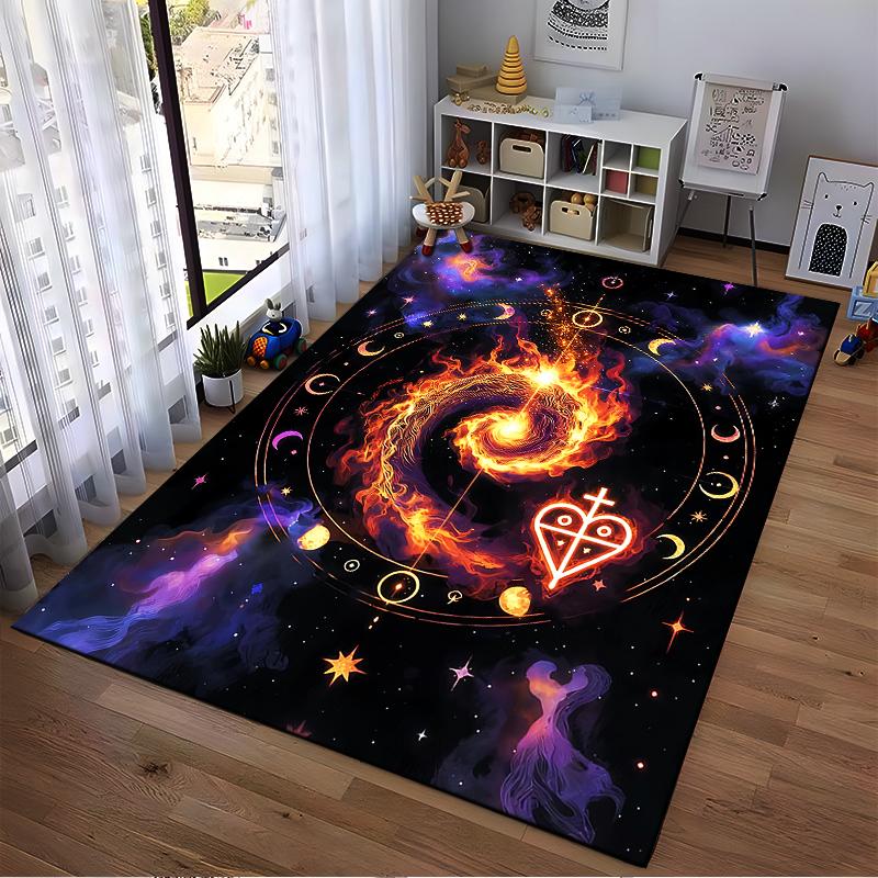 "Galaxy Fire Swirl Design Carpet with Cosmic and Mystic Symbols" Suitable for use as an anti-slip for living room bedroom sofas