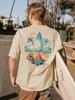 Mens Surfboard Graphic Tee  Casual Summer Tee with Vibrant Beach Scene Design Short Sleeves Crew Neck