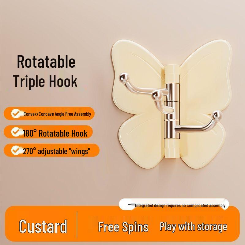 Rotatable Butterfly Wall Hook: Punch-Free, Adhesive, Dual-Use for Storage & Decoration, Multi-Scenario Three-Hook Hanger