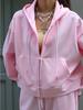 Women's Light Yellow Hooded Zip Up Tracksuit Set Casual Loose Fit Jacket and Wide Leg Pants