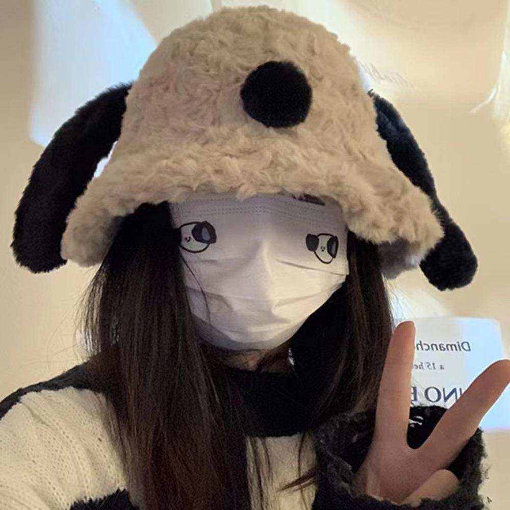 Winter Doggie Ear Bucket Hat Warm Women Plush Hats Cute Fluffy Puppy Ear Hat Lady