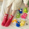 2Pairs Cartoon Funny Tube Socks Big Eyes Furry Plush Sock Soft Coral Fleece Socks  Gifts