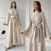 M350 Women's Satin Long Dress with Stand Collar, Cinched Waist, and Bell Sleeves - Fashionable European and American Style