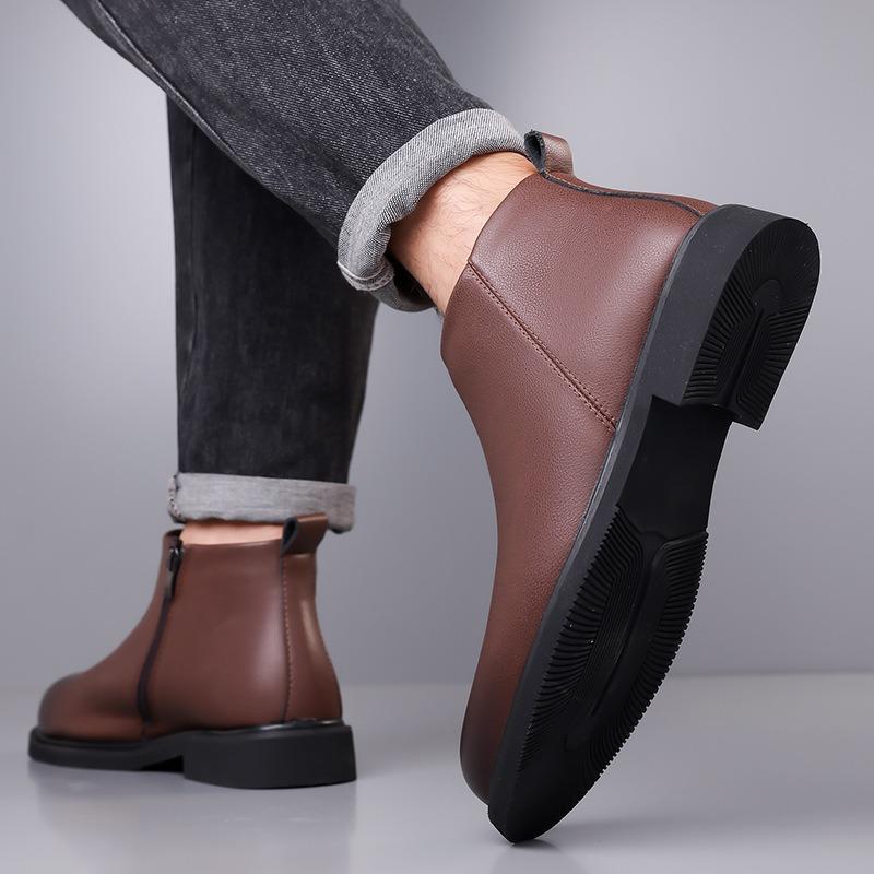 Fashion Designer Casual Retro Men's Ankle Boots Autumn Winter Velvet Soft Sole Cow Leather Cotton Shoes Men Fashion Chelsea Boots Male