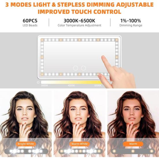 LED Mirror Car Sun Visor Accessories Dimmable Rechargeable Easy To Install Universal Lighted Rear View Mirror Vanity Makeup Mirror