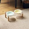 Single/Double Bowl Cat Bowl with Acrylic Stand Protect Cervical Spine Anti-Spill Ceramic Pet Food Basin Increased Height