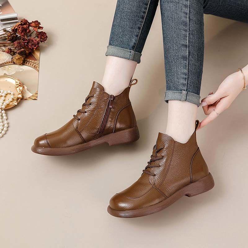 100% Echte Leren Schoenen Dames Enkellaarzen Lente Herfst Retro Zacht Koeienleer Merk Dames Enkele Scho… Meer