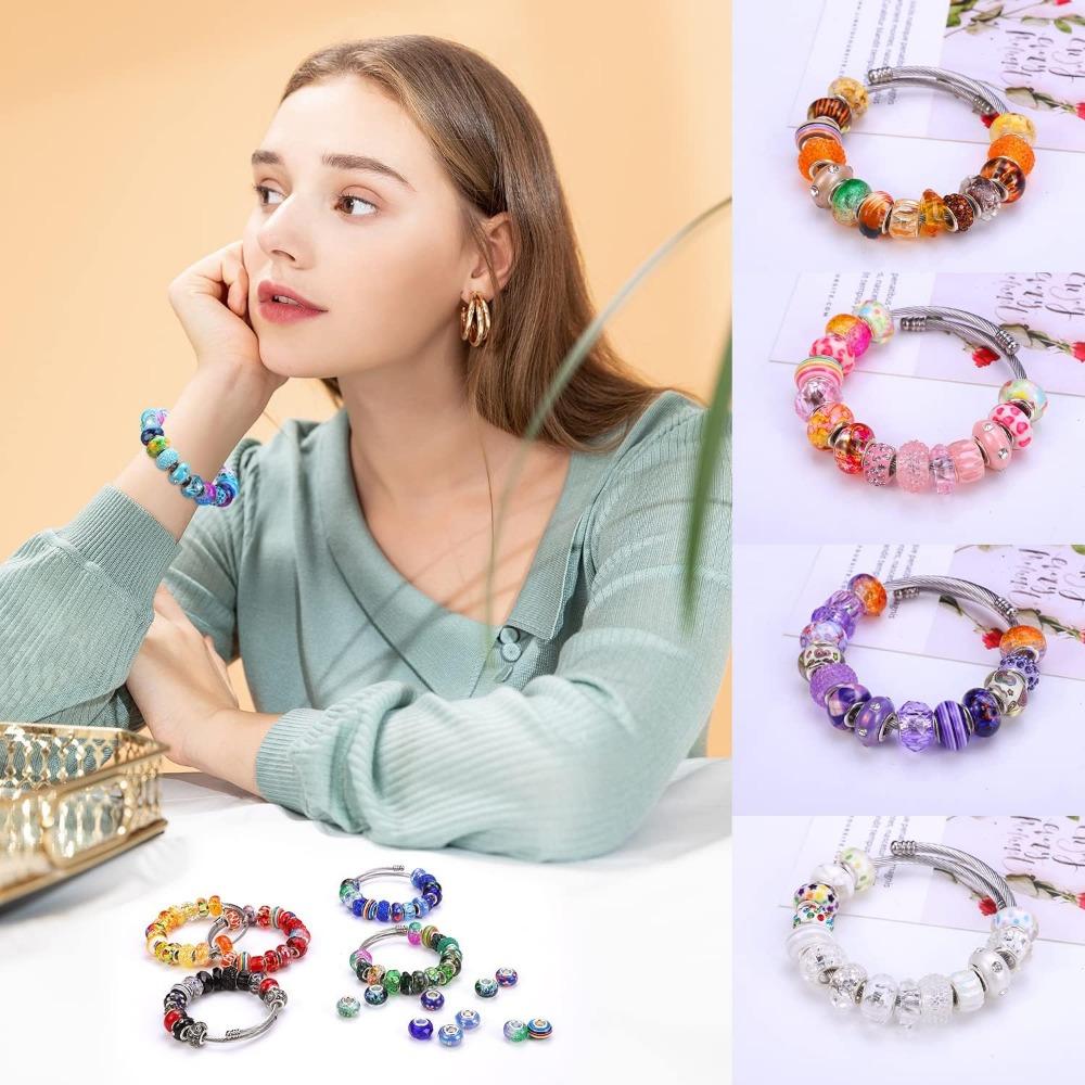 10/40/100pcs Pieces Assorted European Craft Beads Large Hole Lampwork Spacer Beads Colorful European Beads for DIY Necklace Bracelet Jewelry Making
