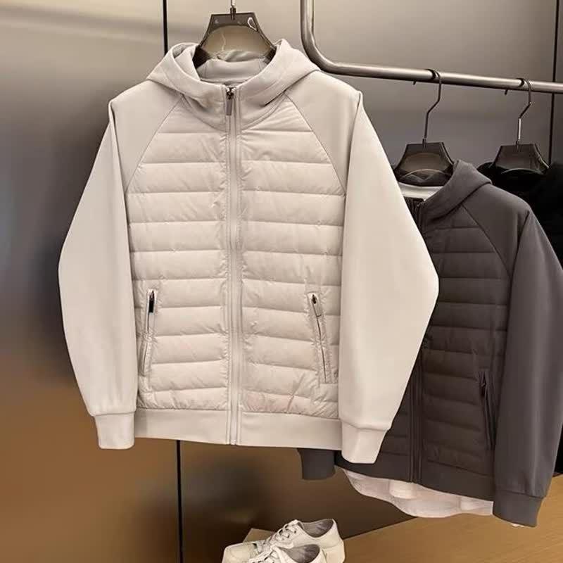 Men's 2025 Autumn/Winter Patchwork Hooded Warm Jacket - Casual and Versatile Outdoor Cardigan