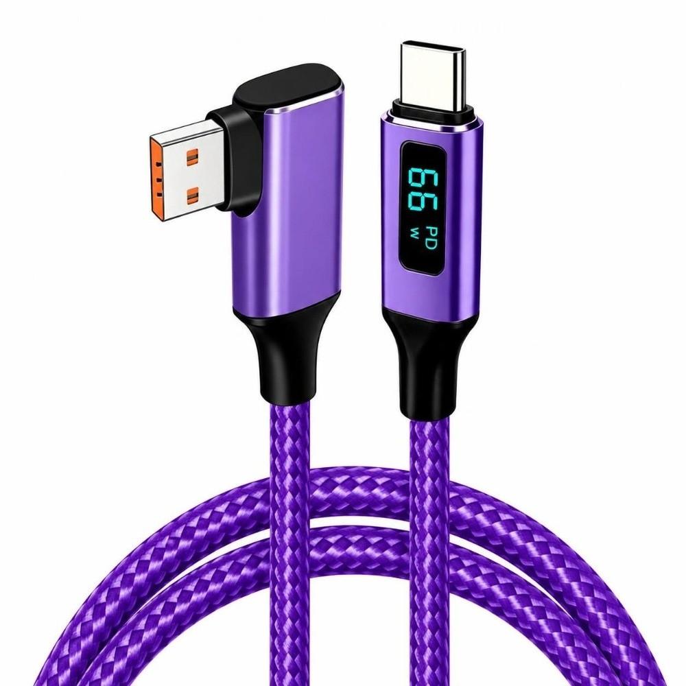 Real-Time Display USB-A to USB-C Cable 66W Fast Charging Digital Display Cable Tablet Charging