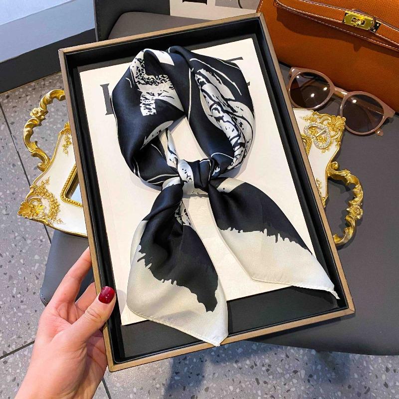 New Striped Silk Scarf Simulation Silk Small Square Scarf Simple Fashion Professional Scarf Silk Scarf Square Scarf High-end Matching