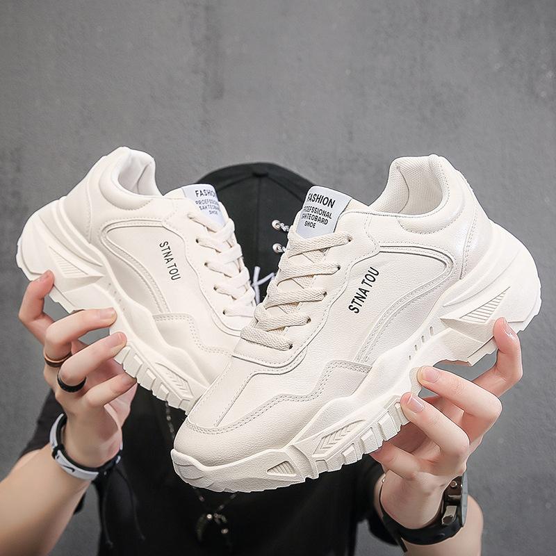 Sneakers Men Autumn 2024 New Platform Running Sports Shoes PU Leather White Lace Up Man Vulcanize Shoes Designer Chunky Sneakers