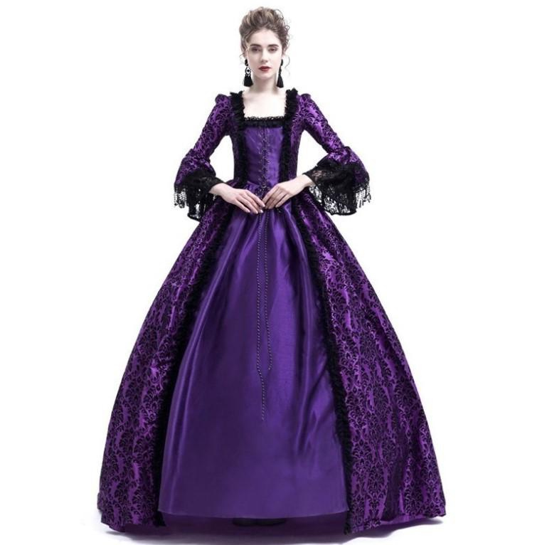 2024 Retro European & American Medieval Lace Patchwork Bell Sleeve Dress