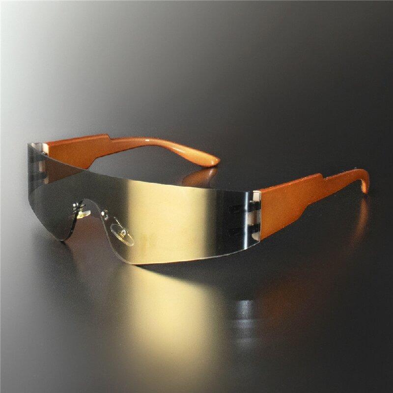Flat Top Shield Fashion Punk Sunglasses Women Y2K Sun Glasses Men Mirror One Piece Eyewear 2000S 90S Goggles