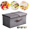 Linen Fabric Storage Box Double Lid Foldable Storage Basket with Handles Fabric Storage Baskets for Wardrobe