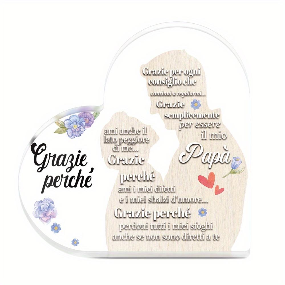Italienisches Herzförmiges Acrylschild Tischdekoration - Zeitgenössischer Bauernhausstil mit Blumendesign & 'Grazie' Dankeschön-Nachricht, Batteriebetrieben