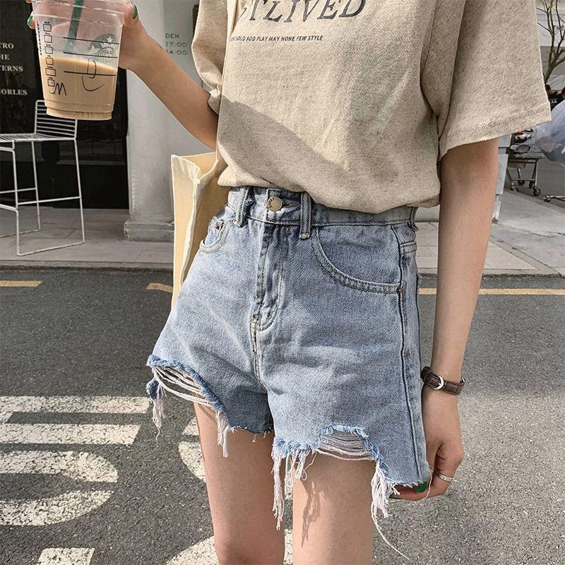 Denim Shorts Women's Summer Design Thin High Waist Ripped Raw Edge Hot Pants Trendy