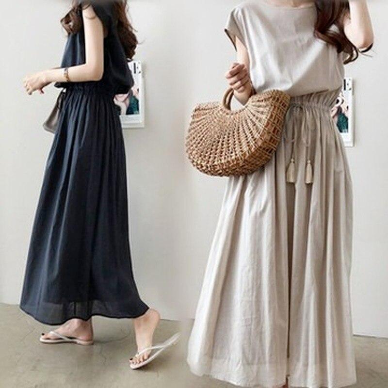 Loose Cotton Summer Dress Female Evening Vintage Long Dress Women Short Sleeve Casual Beach Woman Dresses 15301