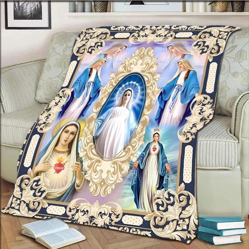 Virgin Mary and Jesus Blanket Office Home Hiking Picnic Thick Quilt Fashionable Bedspread Flannel Blanket Throw Blanket