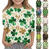St. Patrick's Day Print Tops For Youth Girls 4-11 Years Round Neck 3/4 Sleeves T-Shirts Trendy Tops Outfit Tees