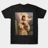 Asian Size Men Print T-shirt Jesus Holding Dinosaur No-Cut Heat Transfer Print Cotton Tshirt