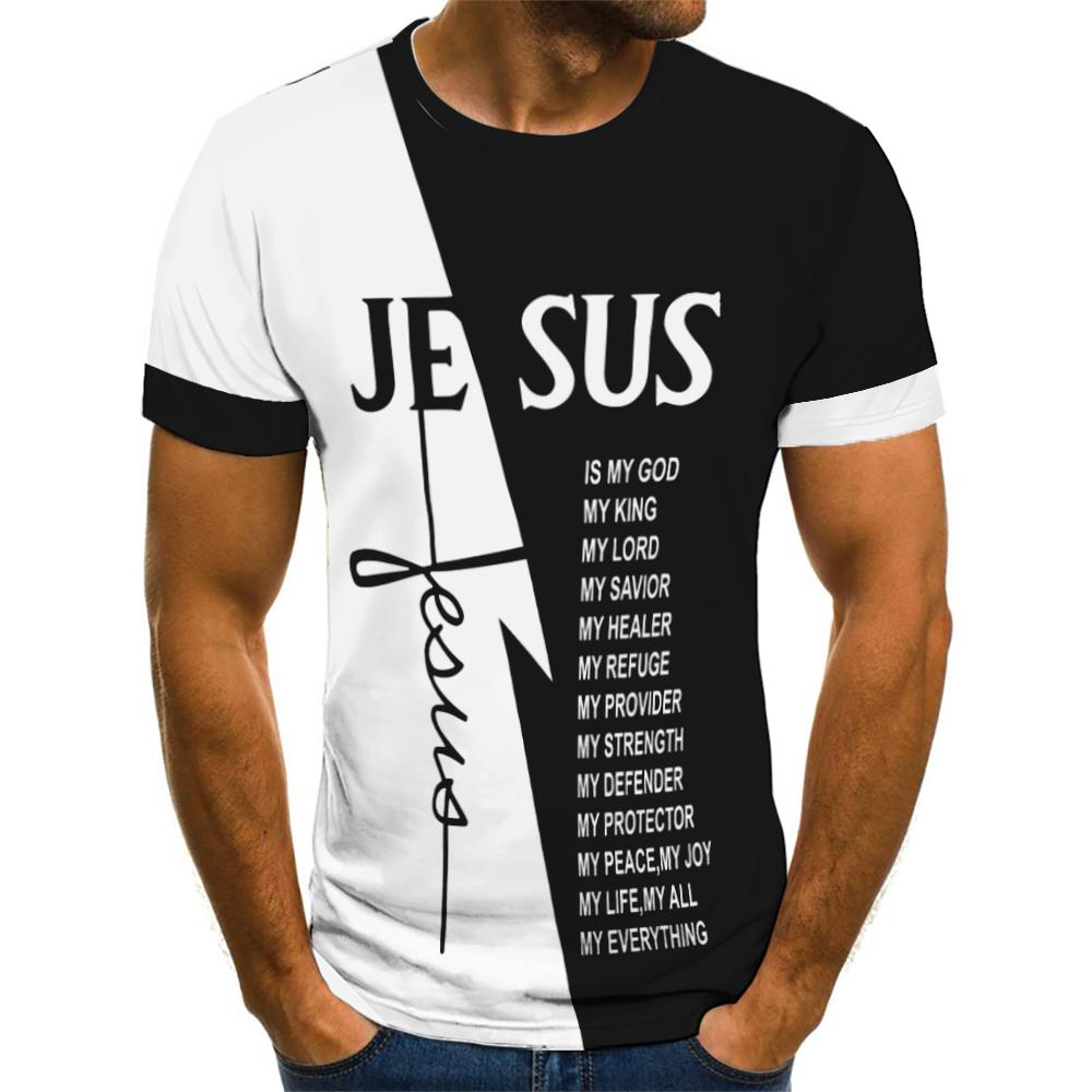 T-shirt da uomo a maniche corte stampata in 3D con motivo a lettere Gesù