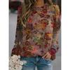 Dames Lange Mouw Vintage Bloem 3D Print T-shirts Herfst Winter Workout Casual Comfortabel Ronde Hals Losse Shirts Dameskleding