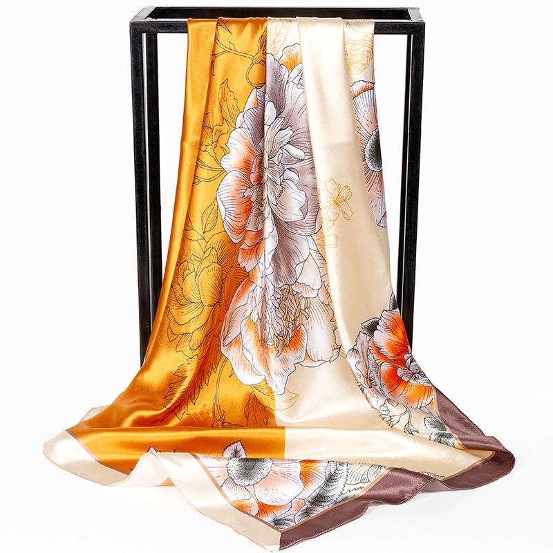 Chinese Style 90 * 90cm Large Square Scarf Simulated Silk Scarf Shawl Spring Autumn New Style Ribbon Cloak Turban Femme Sj114