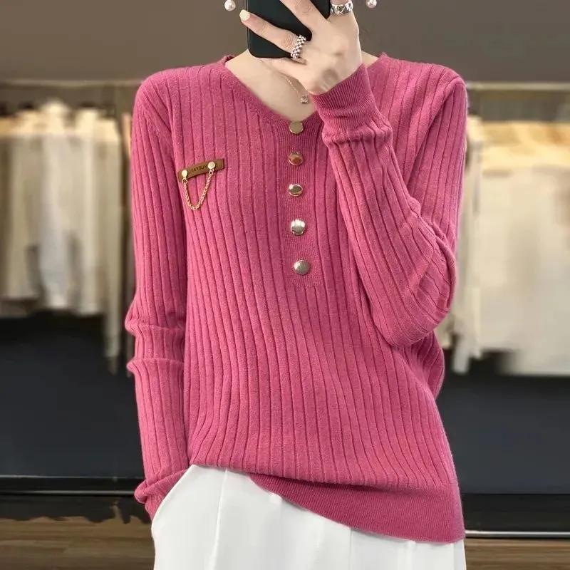 Korean Autumn And Style Winter Vneck Sweater Womens Fashion Loose Sweater Allmatch Bottoming Shirt