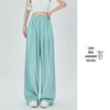 Women's Summer Blue Wide-Leg Ice Silk Pants - Casual Pleated Zen Style