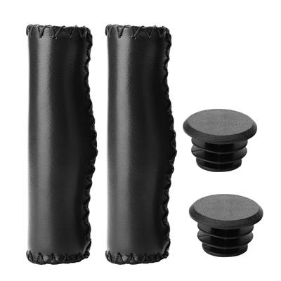 1 Pair Hand Stitched PU Bike Bicycle Handlebar Handle Bar Grips with Plug