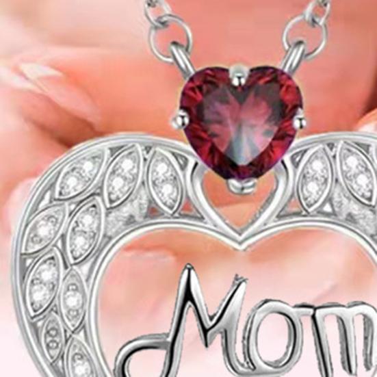 Mom Necklace Women's Faux Crystal Love Heart Pendant Necklace Mother's Day Gift
