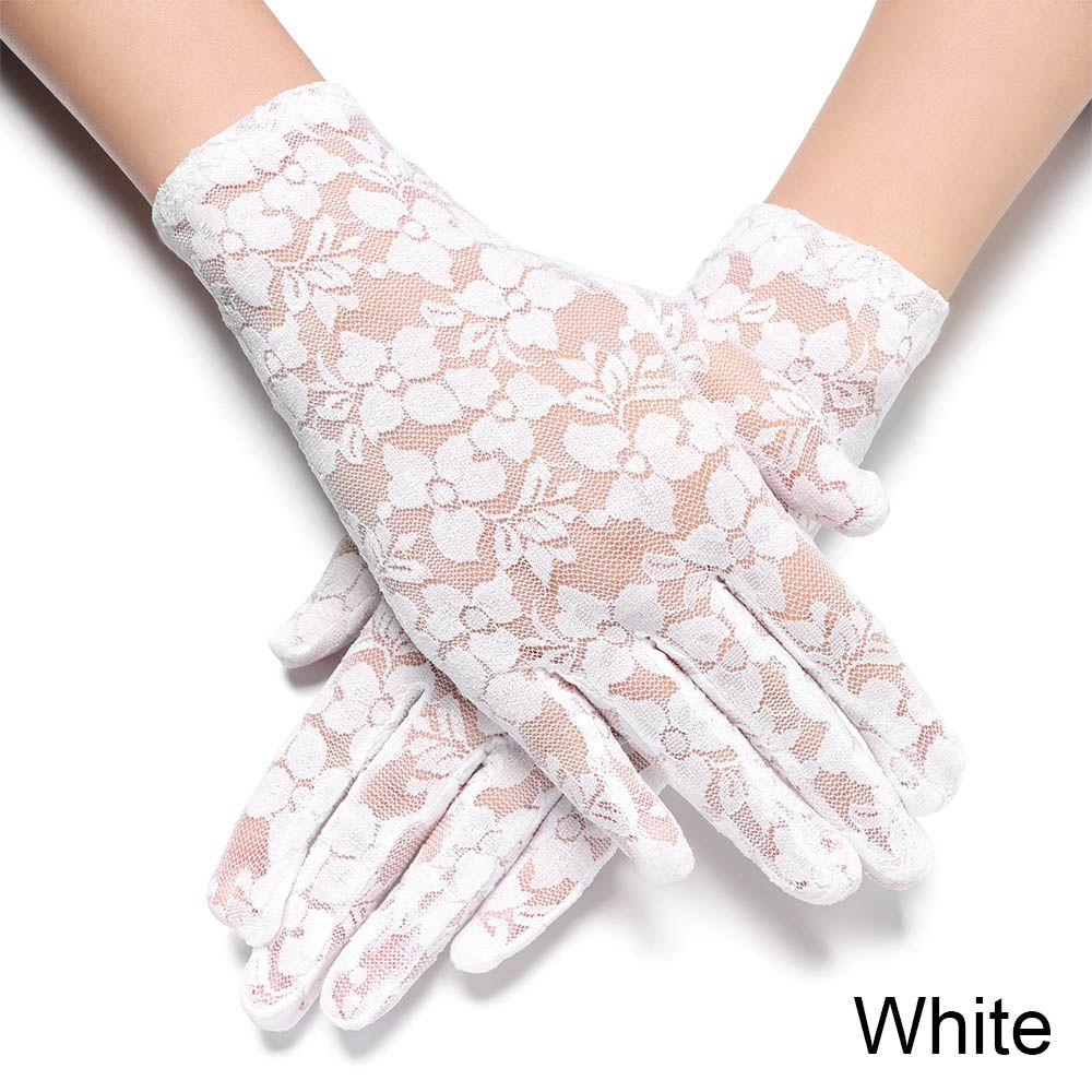 Female Short Driving Sunscreen Gloves UV Protection Gloves Bride Lace Gloves Hollow-Out Mittens