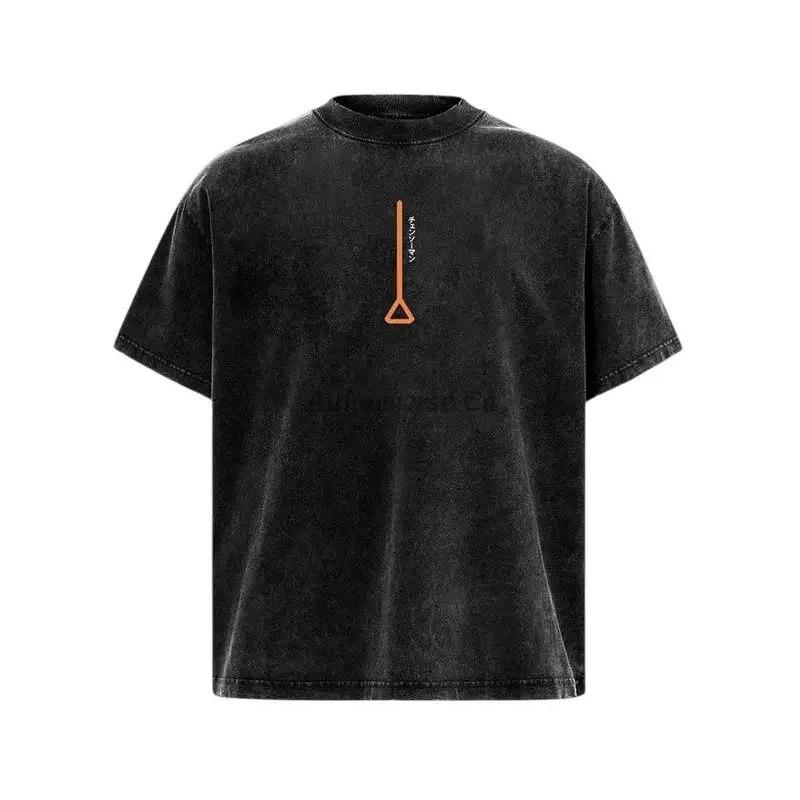 Anime Chainsaw Man Denji Graphic T-shirt Vintage Washed Oversized T Shirt Men Women Clothing Pure Cotton Short Sleeve Tees