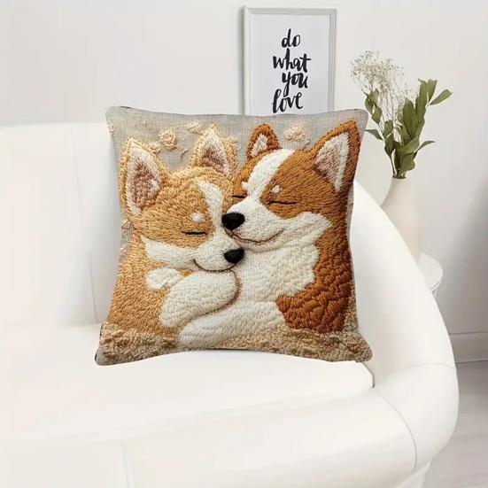 Dog Pattern Pillow Cover Cute Puppy Throw Pillow Case Zippered Decorative Pillowcase for Bedroom Living