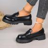 Mocassins à plateforme style britannique pour femmes talons hauts femme bout rond chaussures simples femme semelle épaisse chaussures en cuir PU mujer