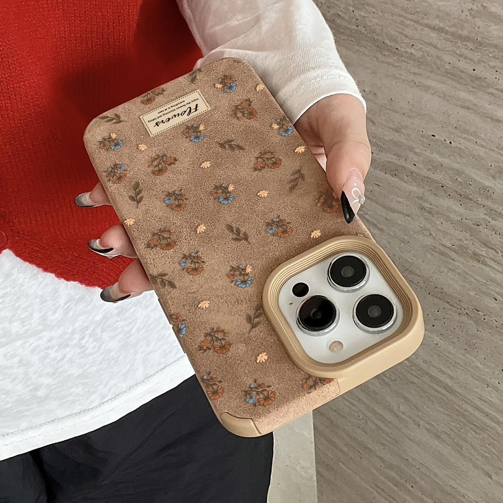Handyhülle Für iPhone 17 16 15 14 13 12 11 Pro Max XS XR 16 Plus 17 Air Winter Mode Retro Braun Kunstpelz Blumenmuster Hülle
