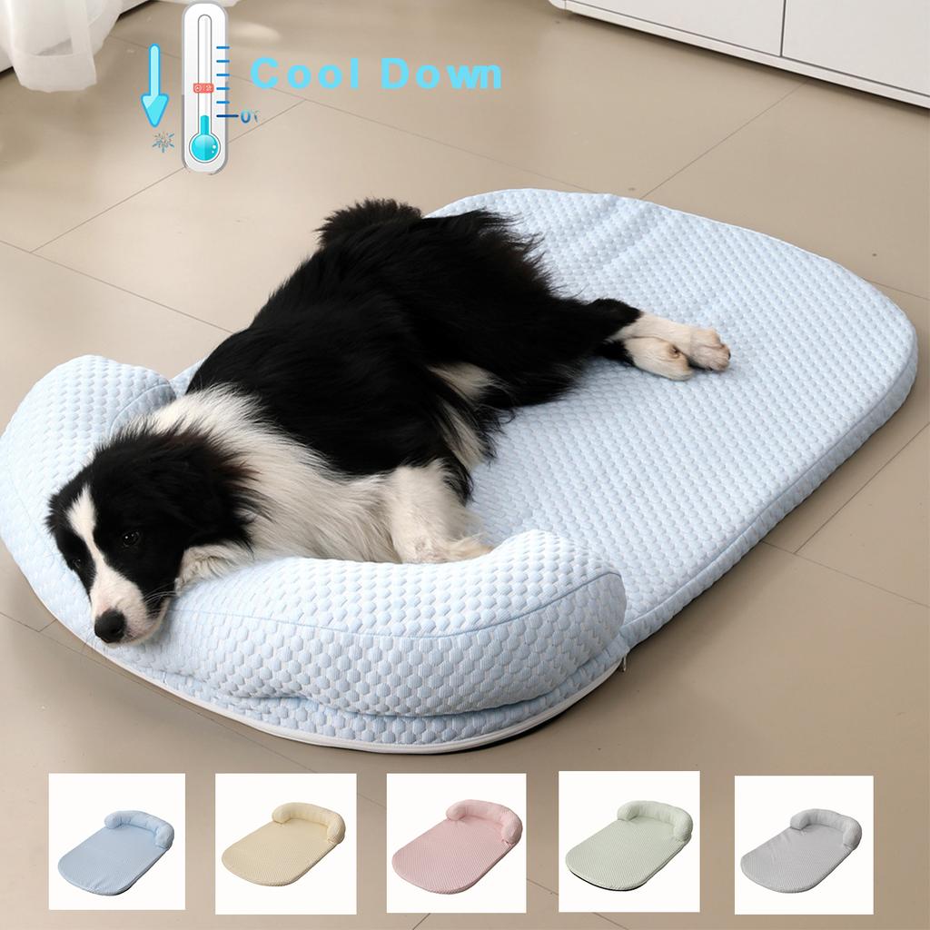 Breathable Spring Summer Cooling Large Dog Bed Ati-slip Cat Bed with Pillow Ice Silk Fabric Dog Bed for Small Dog Cushion Pet